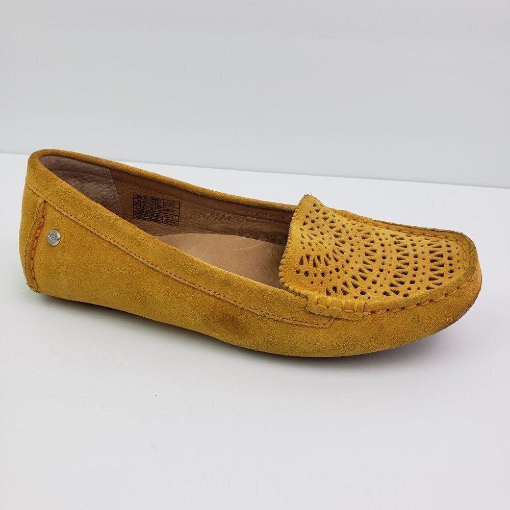 Ugg Australia Clair Womens Sz 7 Yellow Suede Slip On Driving Moc Toe Loafer Shoe - Picture 2 of 11
